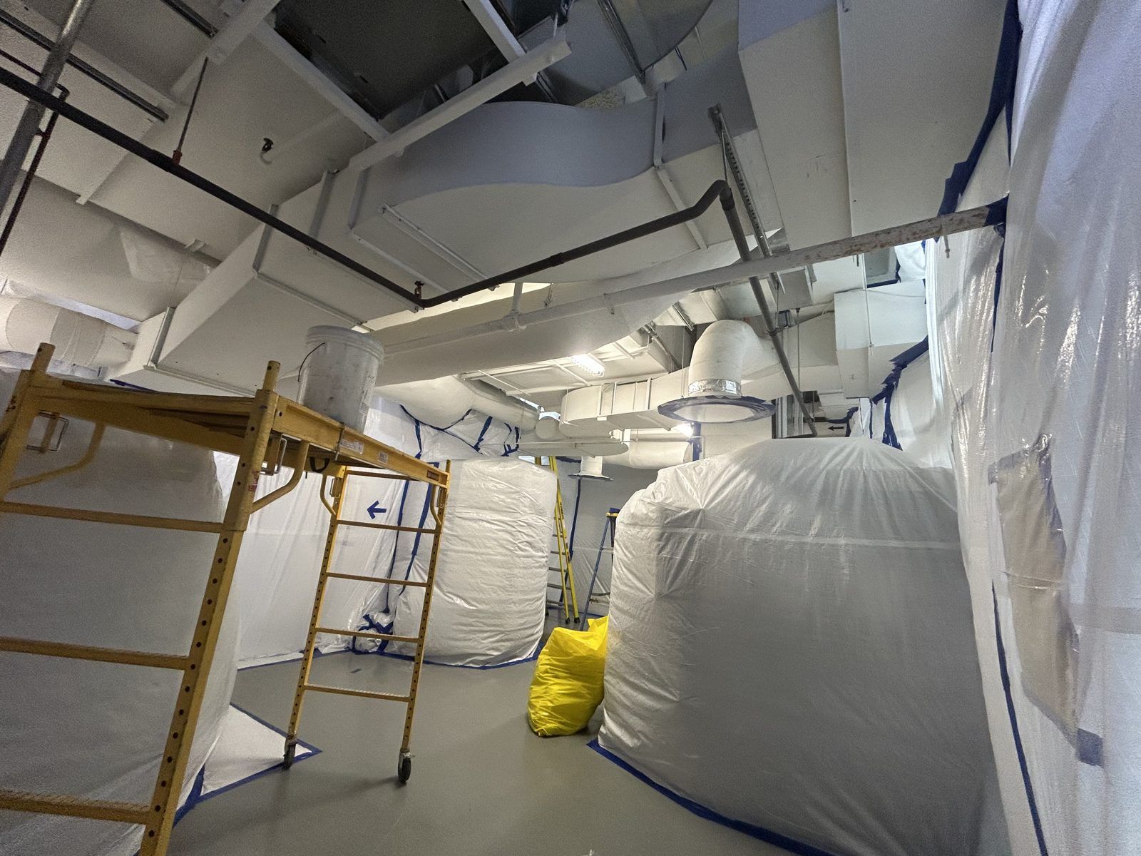 Sealed mechanical room for decontamination